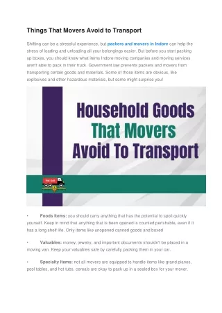 Things That Movers Avoid to Transport