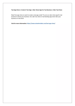 Taxi App Clone | Create A Taxi App | Uber Clone App For Taxi Business | Uber Tax