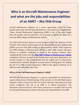 Who is an Aircraft Maintenance Engineer and what are the jobs and responsibilities of an AME – Sha Shib Group