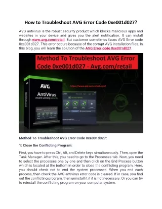 how to troubleshoot avg error code 0xe001d027