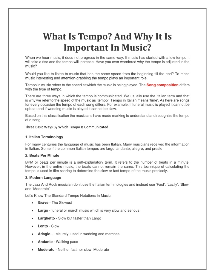 what is tempo and why it is important in music