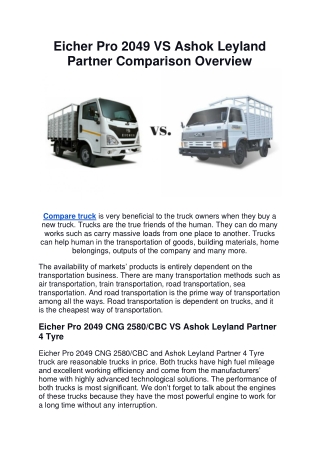 eicher pro 2049 vs ashok leyland partner