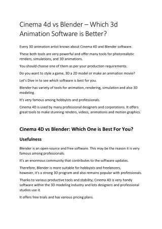 cinema 4d vs blender which 3d animation software
