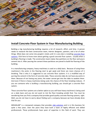 Install Concrete Floor System in Your Manufacturing Building