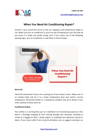 When You Need Air Conditioning Repair?