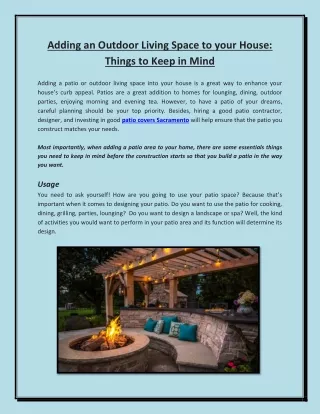 adding an outdoor living space to your house