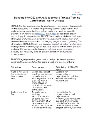 Blending PRINCE2 and Agile Together - Prince2 Training | World Of Agile