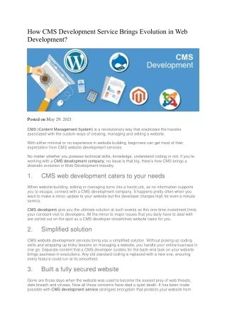 How CMS Development Service Brings Evolution in Web Development?