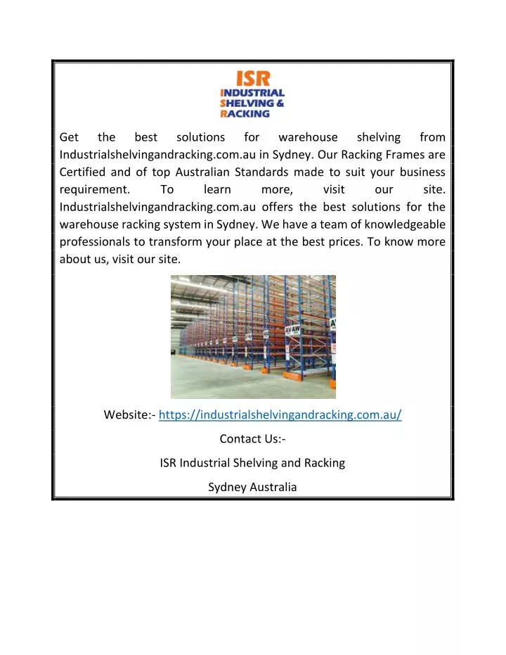 get industrialshelvingandracking com au in sydney