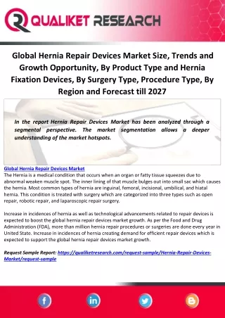 Global Hernia Repair Devices Market Size, Trends and Growth Opportunity, By Product Type and Hernia Fixation Devices, By