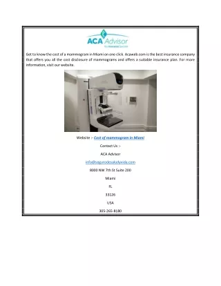 Cost of Mammogram in Miami  Acaweb.com