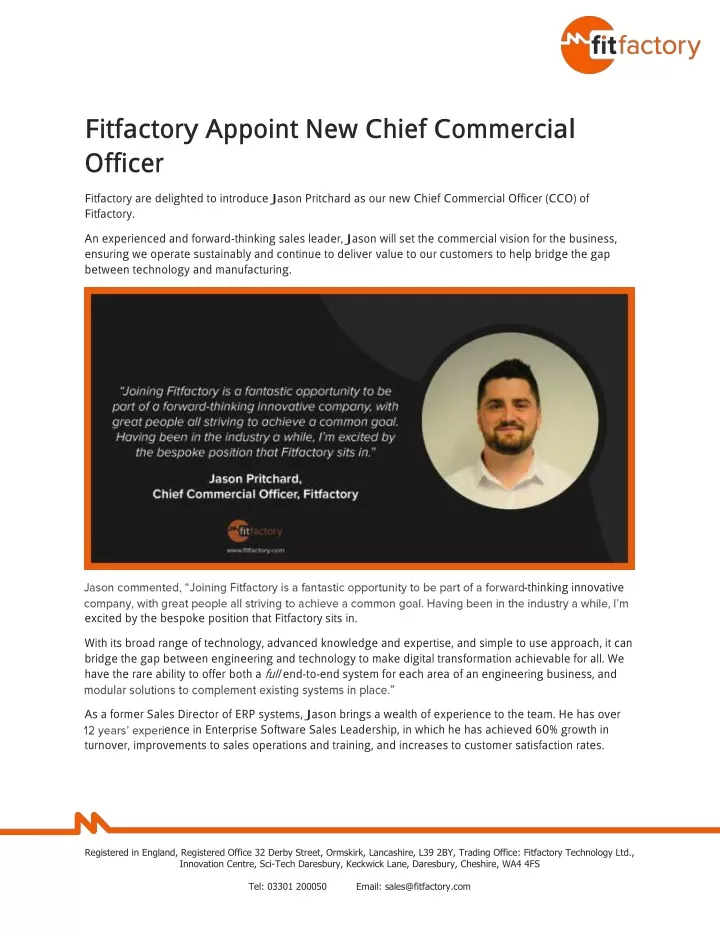 fitfactory appoint new chief commercial officer