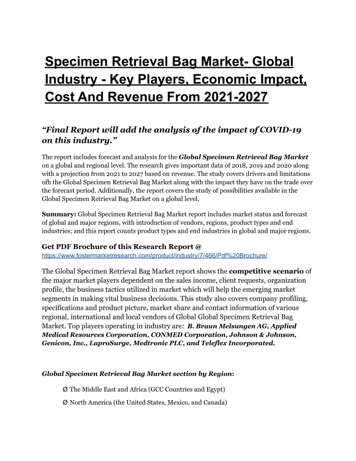 specimen retrieval bag market global industry