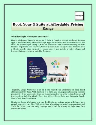 Book Your G Suite at Affordable Pricing Range