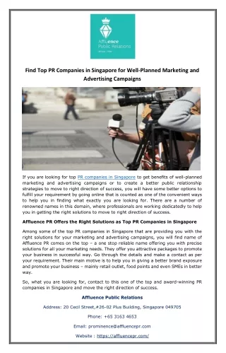 Find Top PR Companies in Singapore for Well-Planned Marketing and Advertising Campaigns