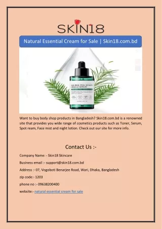Natural Essential Cream for Sale | Skin18.com.bd