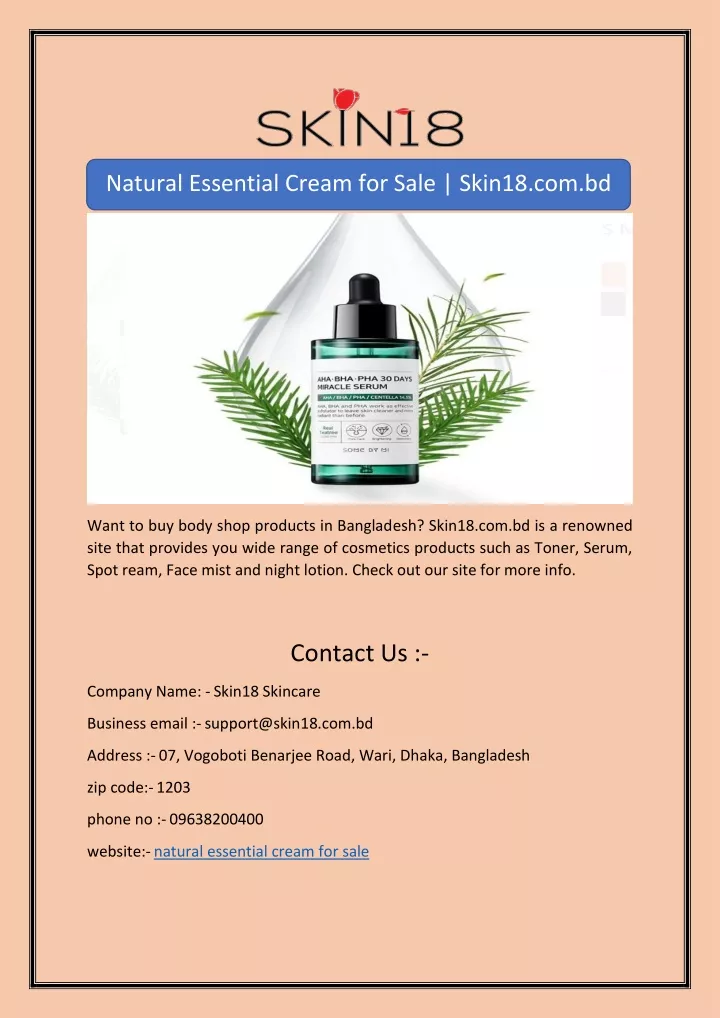 natural essential cream for sale skin18 com bd