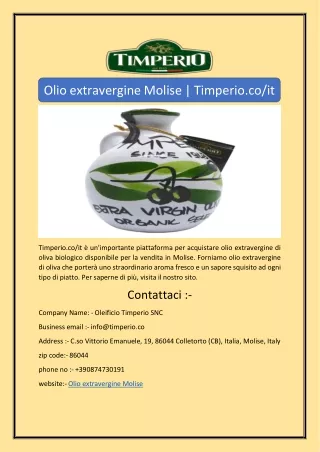 Olio extravergine Molise | Timperio.co/it