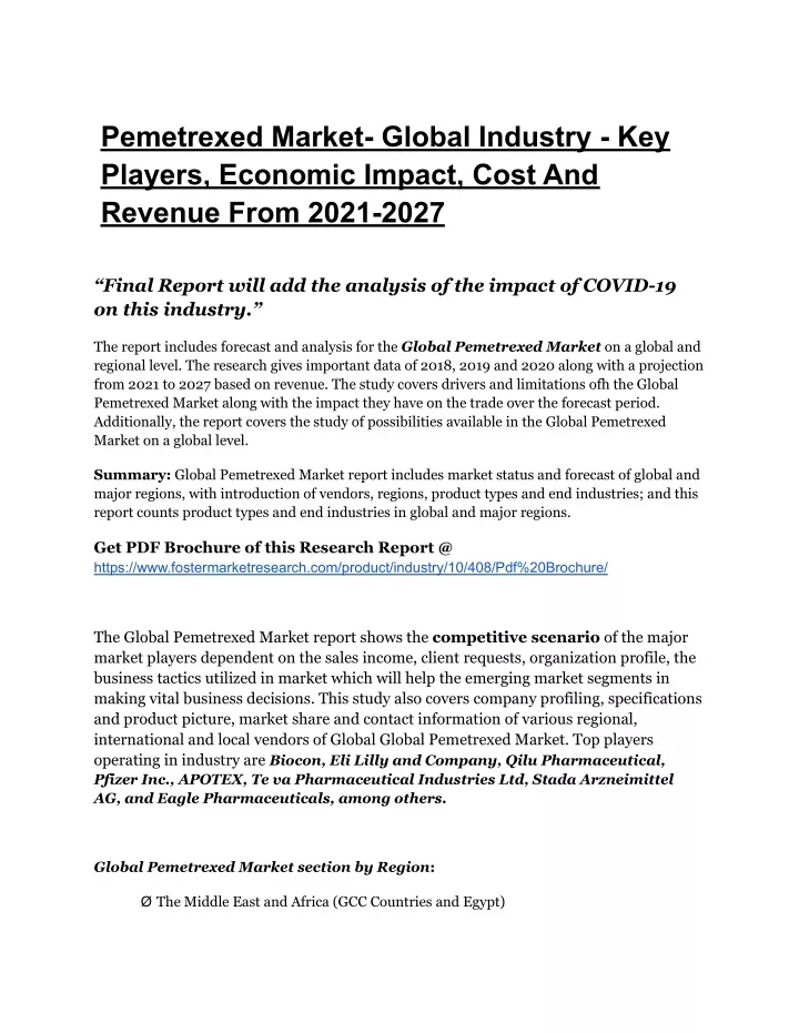 pemetrexed market global industry key players