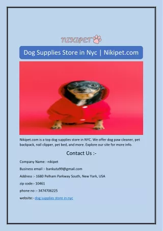 Dog Supplies Store in Nyc | Nikipet.com