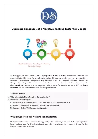 duplicate content not a negative ranking factor