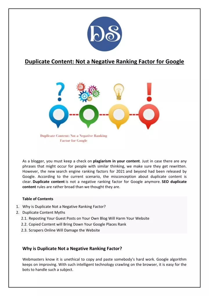 duplicate content not a negative ranking factor