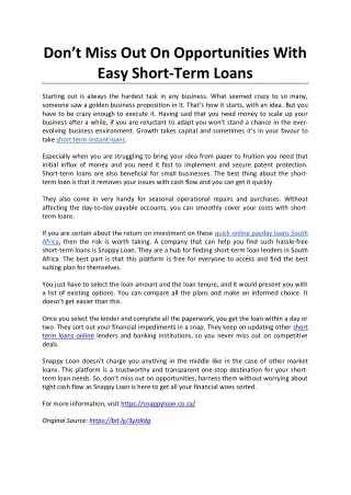 Don’t Miss Out On Opportunities With Easy Short-Term Loans