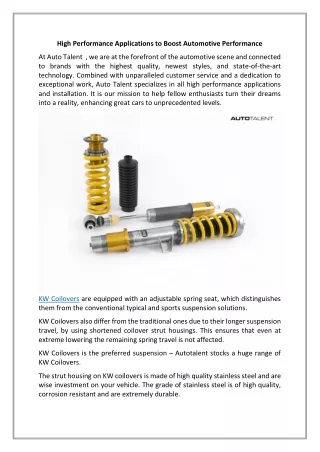 High Performance Applications to Boost Automotive Performance