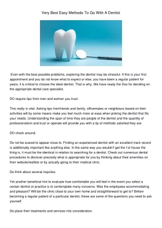 very best easy methods to go with a dentist