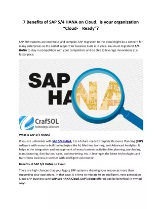 Benefits of S4 HANA on Cloud