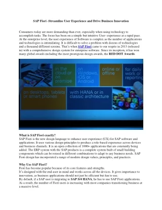 SAP Fiori-Streamline User Experience and Drive Business Innovation