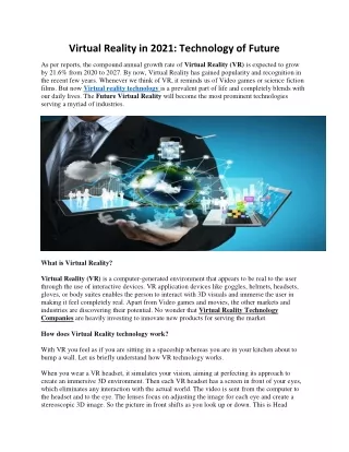 Virtual Reality in 2021- Technology of Future