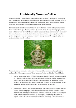 Eco friendly Ganesha Online