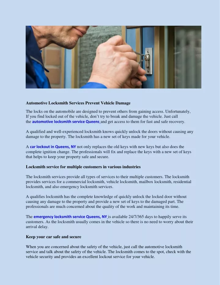 automotive locksmith services prevent vehicle