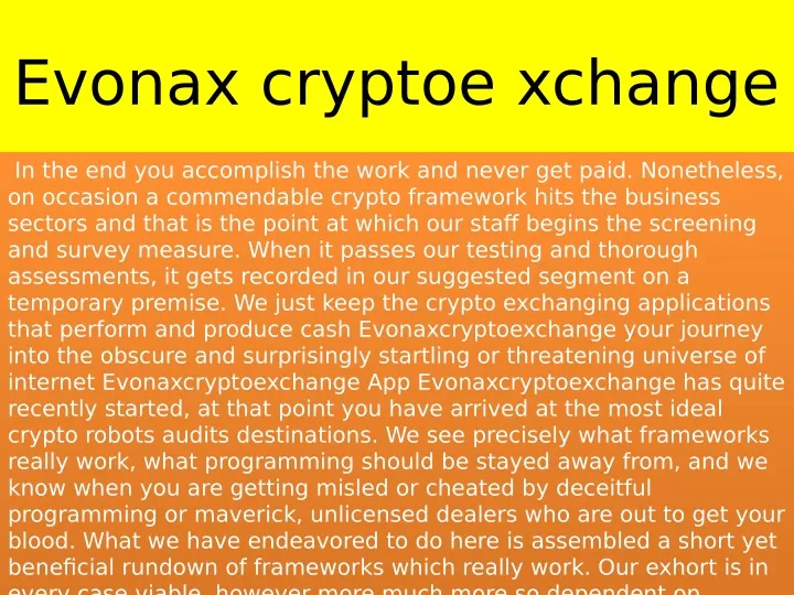 evonax cryptoe xchange
