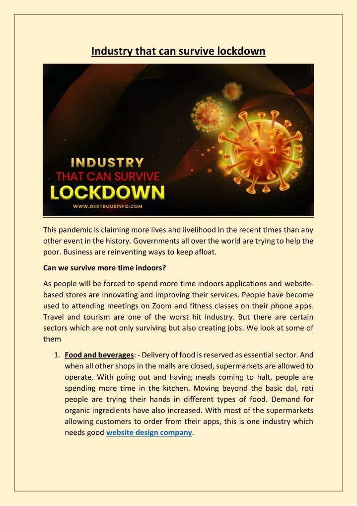 industry that can survive lockdown