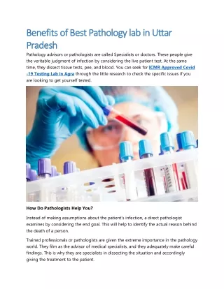 Benefits of Best Pathology lab in Uttar Pradesh