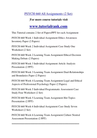 PSYCH 660 Fantastic Teaching--tutorialrank.com