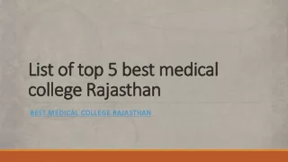 List of top 5 best medical college Rajasthan