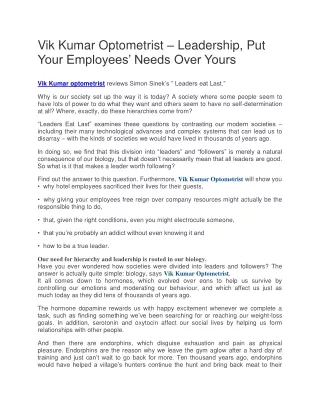 Vik Kumar Optometrist – Leadership, Put Your Employees’ Needs Over Yours-converted