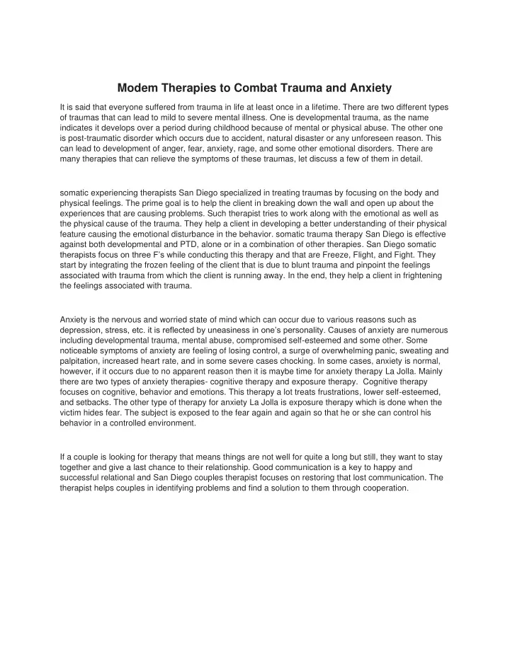 modem therapies to combat trauma and anxiety