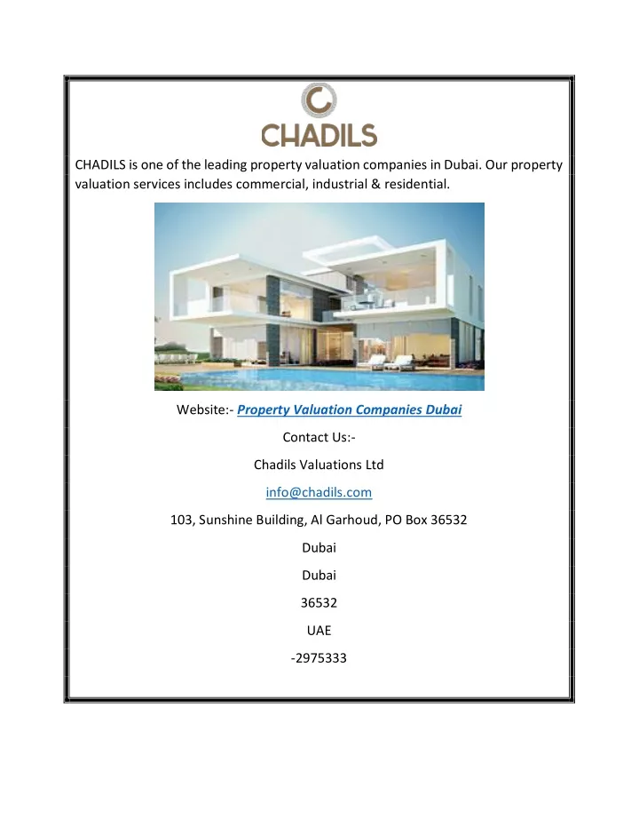 chadils is one of the leading property valuation