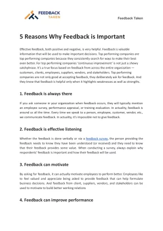 5 Reasons Why Feedback is Important