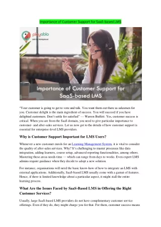 importance of customer support for saas based lms