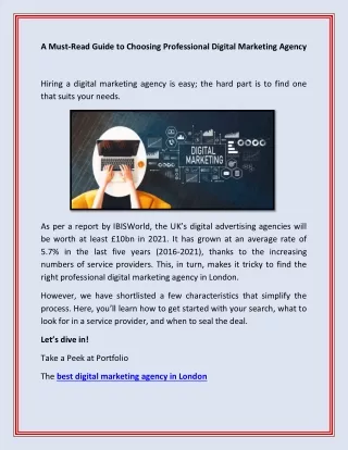 A Must-Read Guide to Choosing Professional Digital Marketing Agency