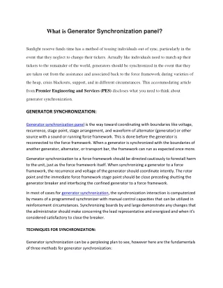 what is generator synchronization panel