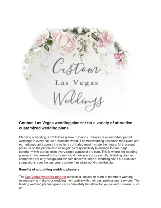Contact Las Vegas wedding planner for a variety of attractive customized wedding plans