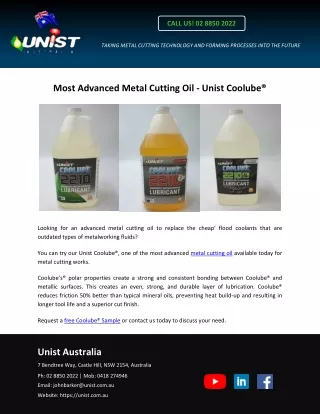 Most Advanced Metal Cutting Oil - Unist Coolube®