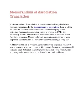 Memorandum of Association Translation