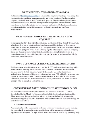 Birth certification attestation in goa